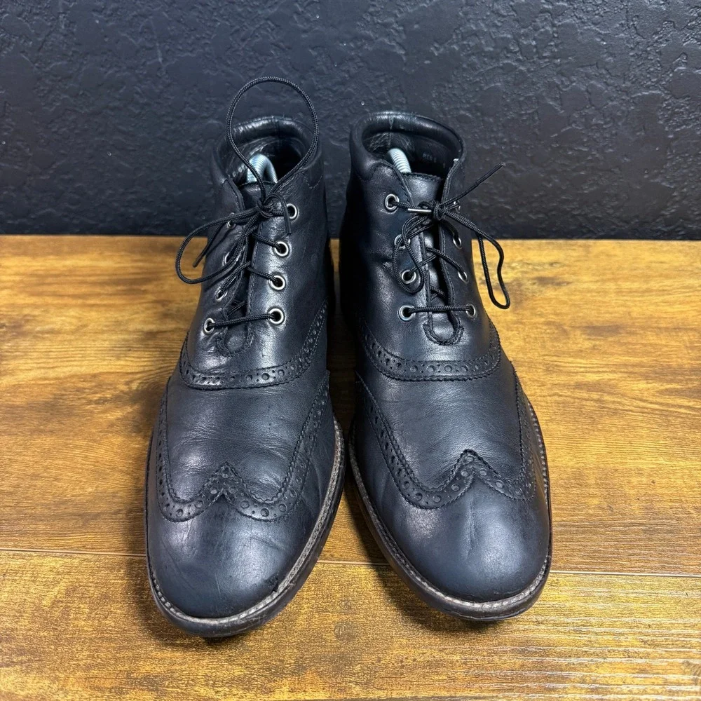 Cole Haan C11052 Black Leather Wingtip Brogue Dress Boots Mens 8 M